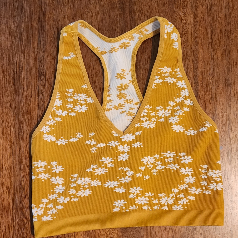 Free People Movement Free Jacquard Mustard Floral Crop Top Racerback Size Medium
